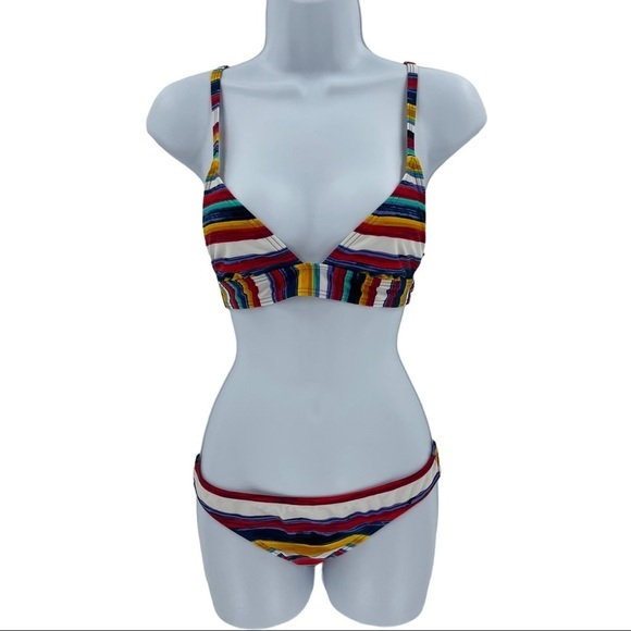 Design Lab Colorful Striped Two Piece Bikini Sz S - Picture 1 of 12
